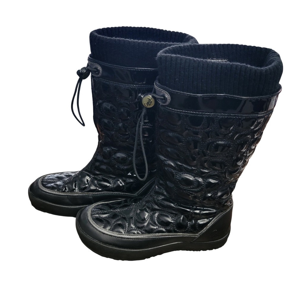 Coach Prisilla Black Quilted Patent Leather Snow Boots Womens 5 Luxury Gorpcore - Picture 10 of 16